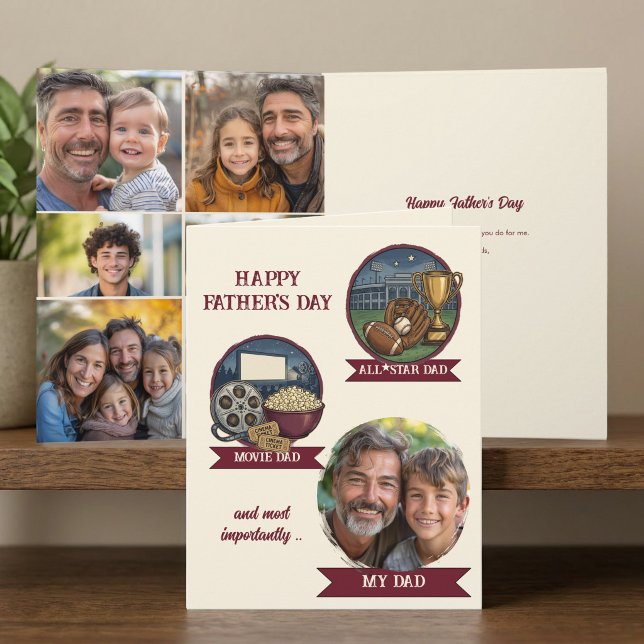 Tarjeta del Día del Padre Collage de Fotos Estrell (Father's day hobbies and photo collage card from the My Dad collection by Darling & May)