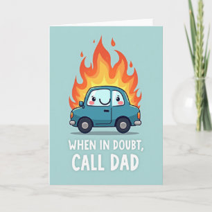 Tarjeta del Día del Padre con Auto Ardiente
