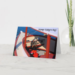 Tarjeta del día del padre con barco de madera anti
