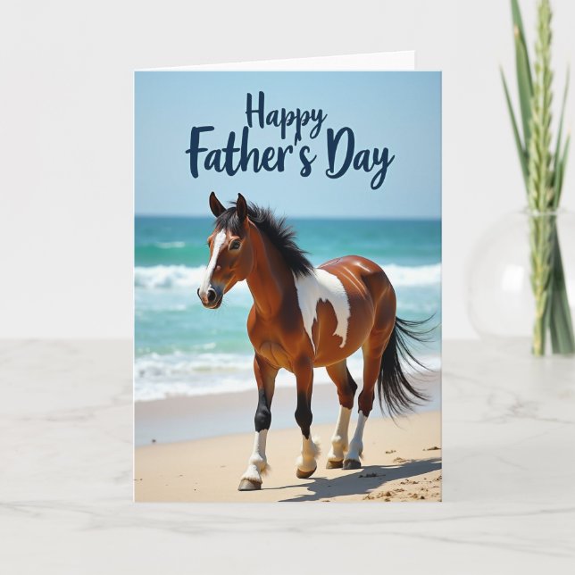 Tarjeta del Día del Padre con caballo castaño (Anverso)