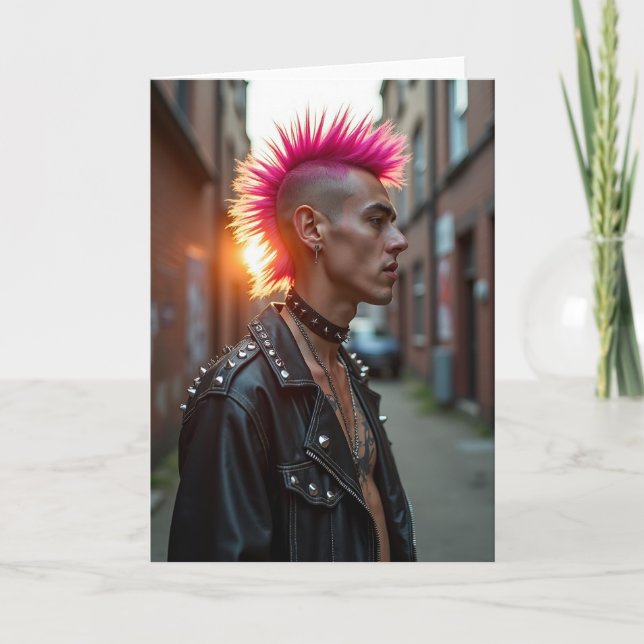 Tarjeta del Día del Padre con cabello magenta (Anverso)