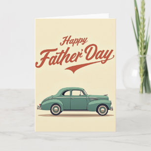 Tarjeta del Día del Padre con coche azul verdoso d