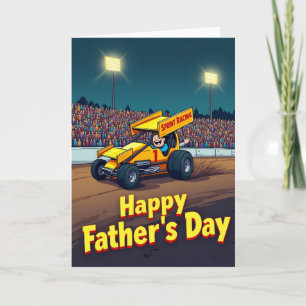 Tarjeta del Día del Padre con escena de carreras