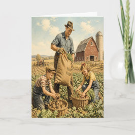 Tarjeta del Día del Padre con escena de granja ret
