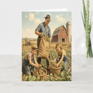 Tarjeta del Día del Padre con escena de granja ret