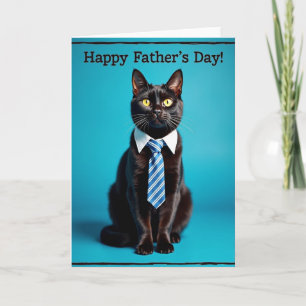 Tarjeta del Día del Padre con gato azul celeste