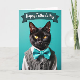 Tarjeta del Día del Padre con Gato Verde Azul