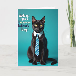 Tarjeta del Día del Padre con Gato Verde Azul