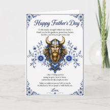 Tarjeta del Día del Padre con un vikingo escandina