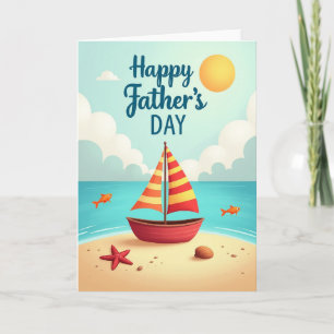 Tarjeta del Día del Padre con velero carmesí