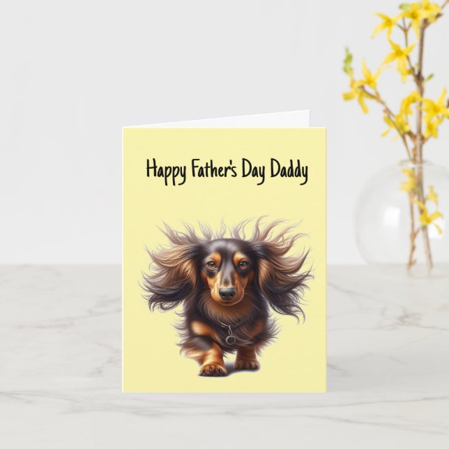 Tarjeta del Día del Padre Dachshund Daddy (flor amarilla)