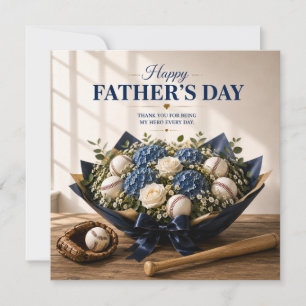 Tarjeta del Día del Padre de béisbol con bate y pe