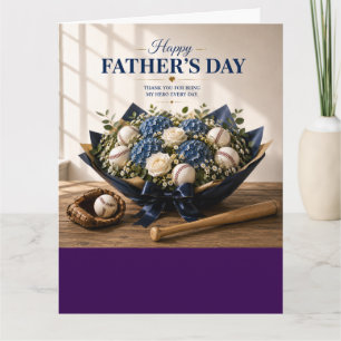 Tarjeta del Día del Padre de béisbol con bate y pe