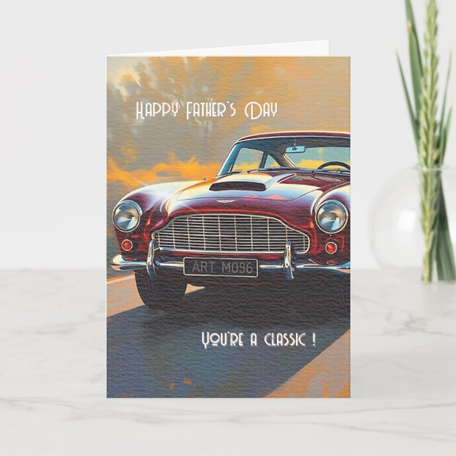 Tarjeta del Día del Padre de Coche Antiguo (Anverso)