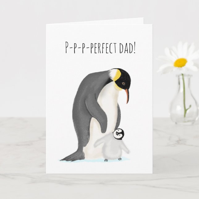 Tarjeta del Día del Padre de los Pingüinos y los P (Planta pequeña)