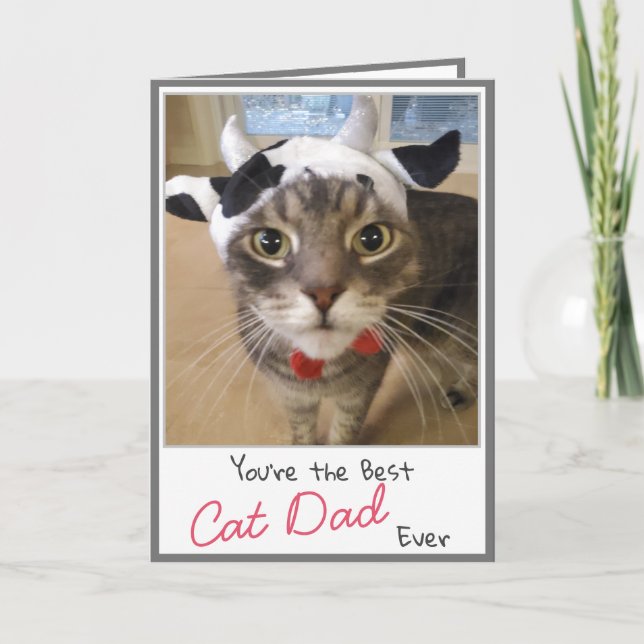 Tarjeta del día del padre de un gato amante del ga (Anverso)