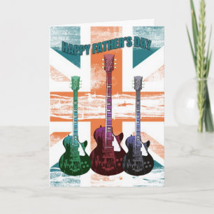 Tarjeta del Día del Padre de Union Jack con Guitar