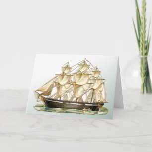 Tarjeta del Día del Padre del Barco de Oro Vintage