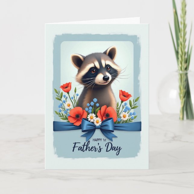 Tarjeta del Día del Padre del mapache (Anverso)
