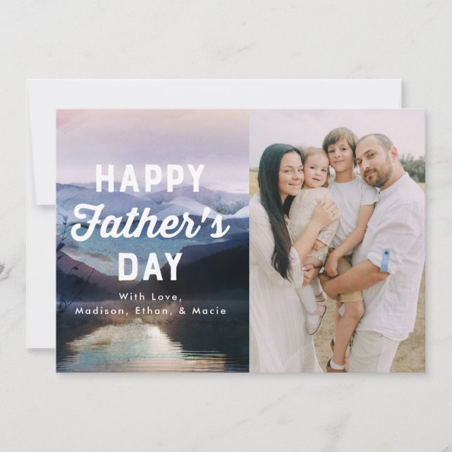 Tarjeta del Día del Padre en el Lago Acuarela y Mo (Anverso)