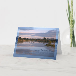 Tarjeta del Día del Padre en el lago al amanecer