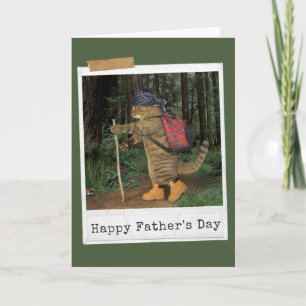 Tarjeta del Día del Padre Feliz Gato de Senderismo