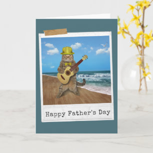 Tarjeta del Día del Padre Feliz Gato Guitarrista