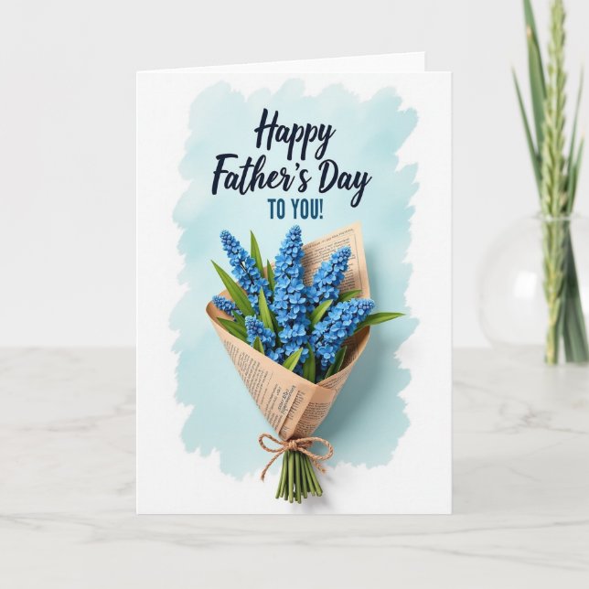 Tarjeta del Día del Padre Flor Azul Dulce (Anverso)
