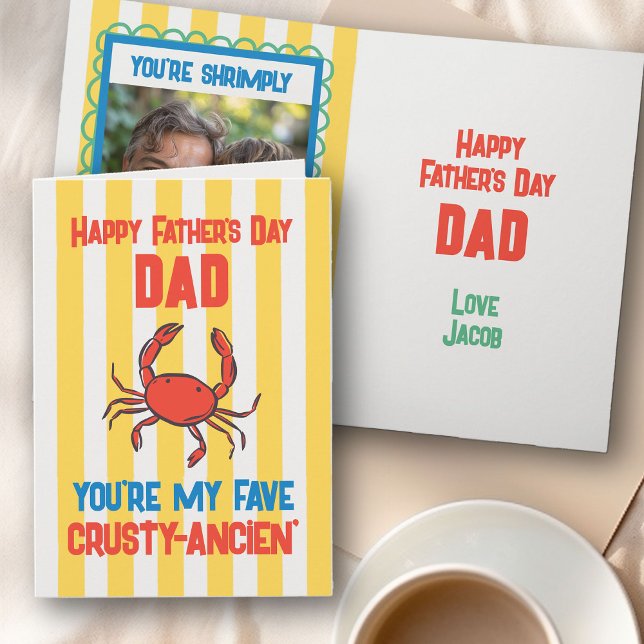 Tarjeta del Día del Padre Funny Crab Amalfi con fr (Funny Father's Day Card with
Photo - order instant digital download or professional print)