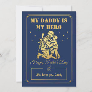 Tarjeta del Día del Padre Militar Navy Gold Hero