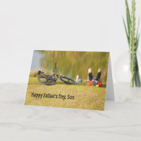Tarjeta del Día del Padre para el hijo con bicicle