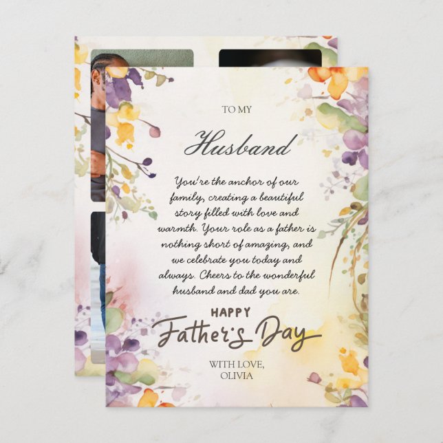 Tarjeta del Día del Padre para Esposo de Esposa co (Anverso / Reverso)