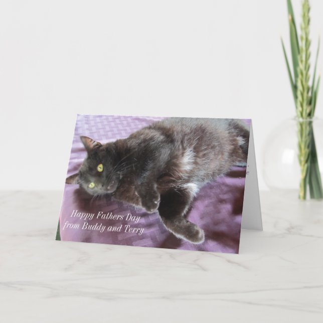Tarjeta del día del padre personalizable con gato (Anverso)