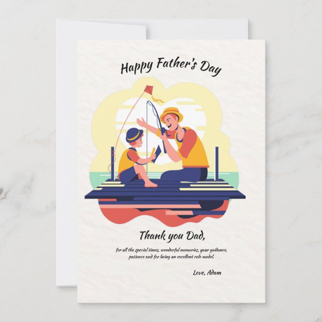 Tarjeta del Día del Padre Pescador Padre e Hijo (Anverso)