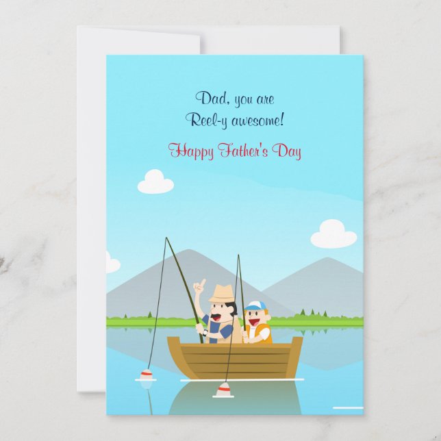 Tarjeta del Día del Padre Pescador Padre e Hijo (Anverso)