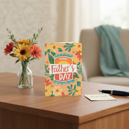 Tarjeta del Día del Padre Retro Floral Feliz