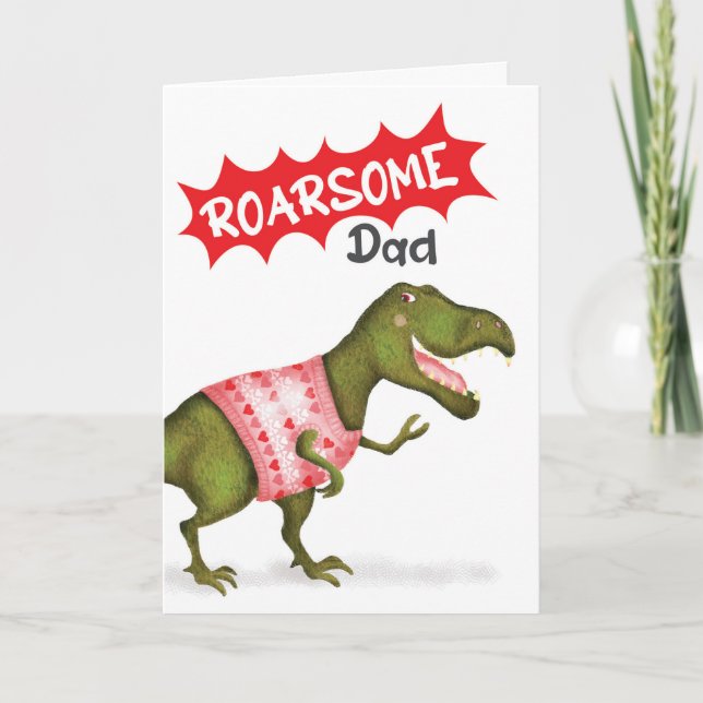Tarjeta del Día del Padre 'Roarsome Dad' con dinos (Anverso)