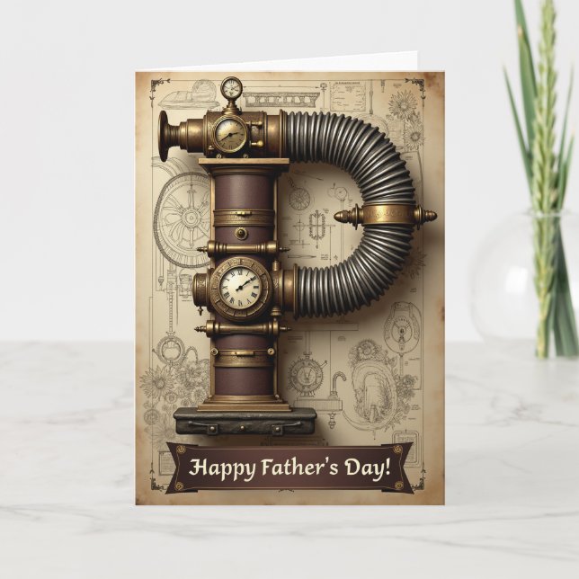 Tarjeta del Día del Padre Steampunk (Anverso)