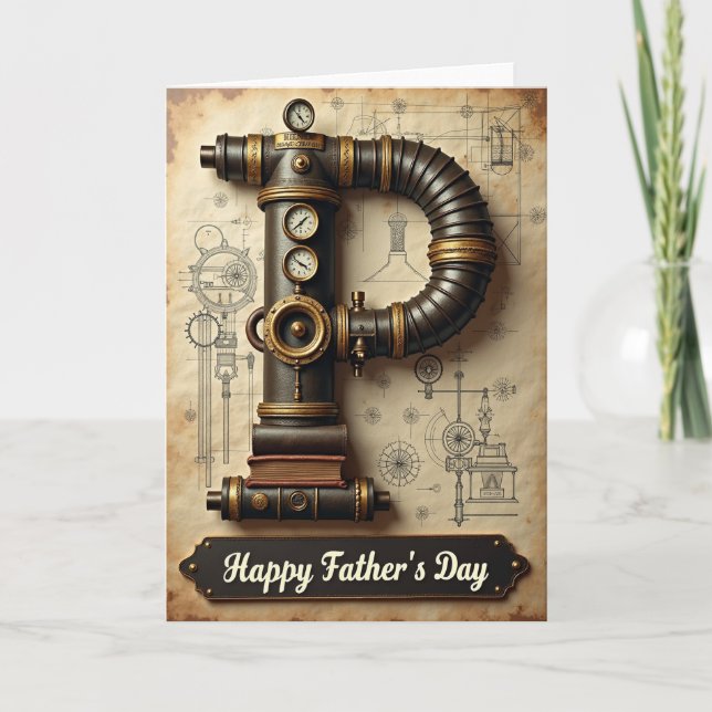 Tarjeta del Día del Padre Steampunk (Anverso)