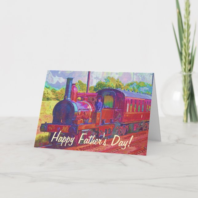 Tarjeta del Día del Padres para amantes del tren d (Anverso)