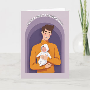 Tarjeta del Día del Papá Sonriente y el Bebé