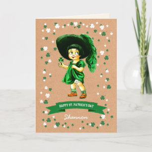 Tarjeta del Día del Pequeño Chica Irlandés St. Pat
