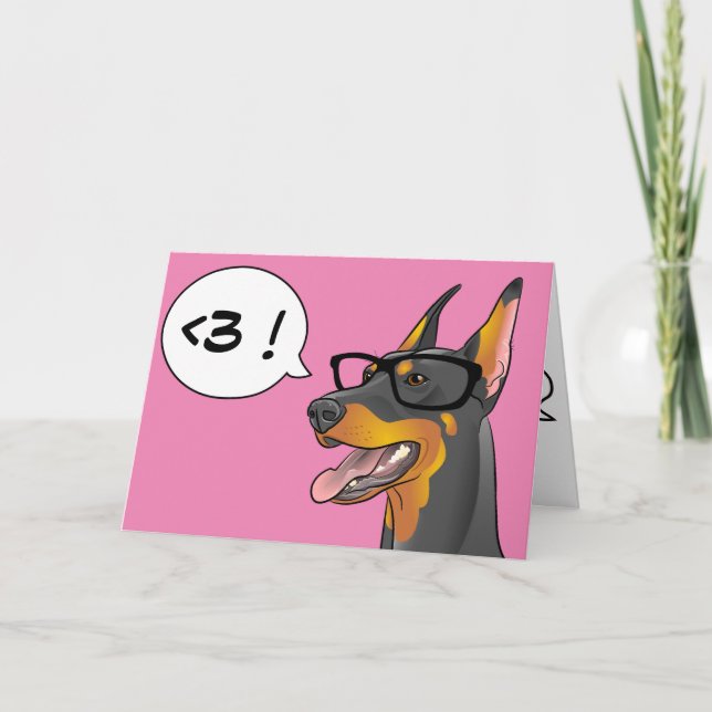 Tarjeta del dibujo animado del friki del Doberman (Anverso)