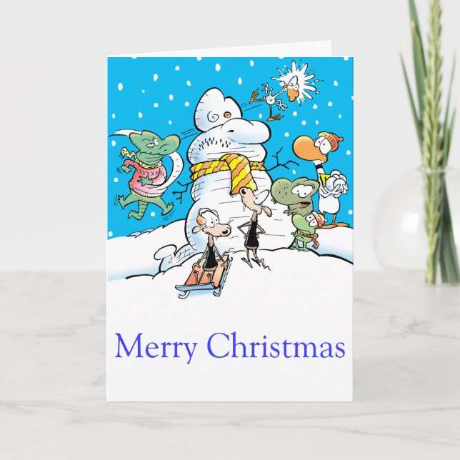 Tarjeta del dibujo animado del muñeco de nieve del (Anverso)