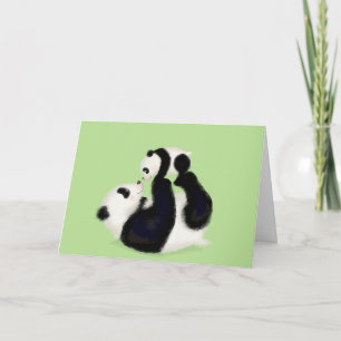 Tarjeta del domingo de la madre de panda y cría