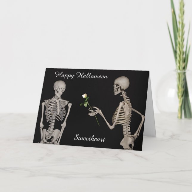 Tarjeta del esqueleto del amor del feliz Halloween (Anverso)