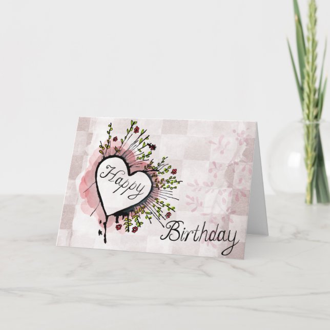 Tarjeta del feliz cumpleaños con el corazón y el (Anverso)