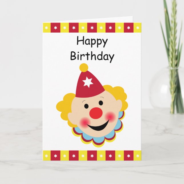 Tarjeta del feliz cumpleaños de la cara del payaso (Anverso)