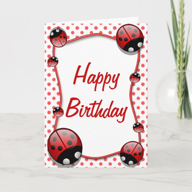 Tarjeta del feliz cumpleaños de la mariquita (Anverso)
