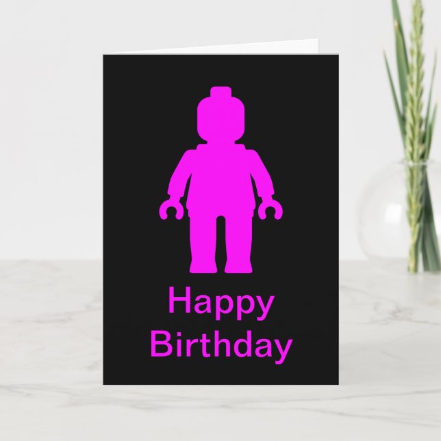 Tarjeta del feliz cumpleaños de Minifig [rosa (Anverso)